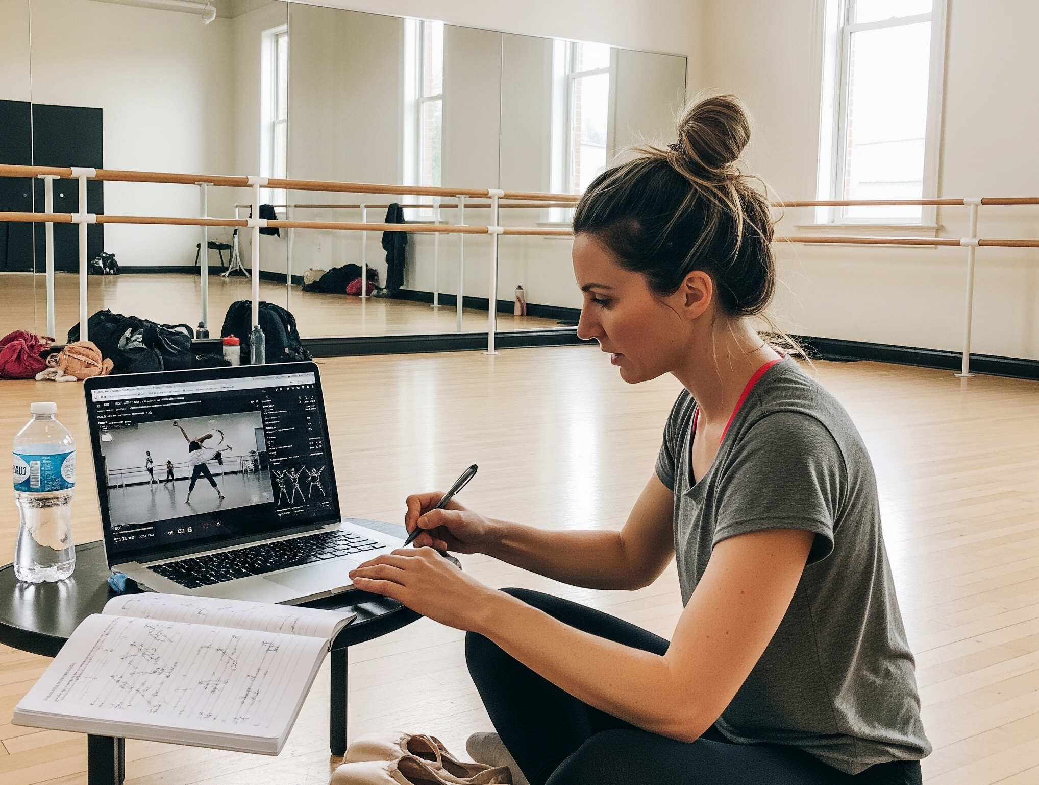 Dance coach working on laptop